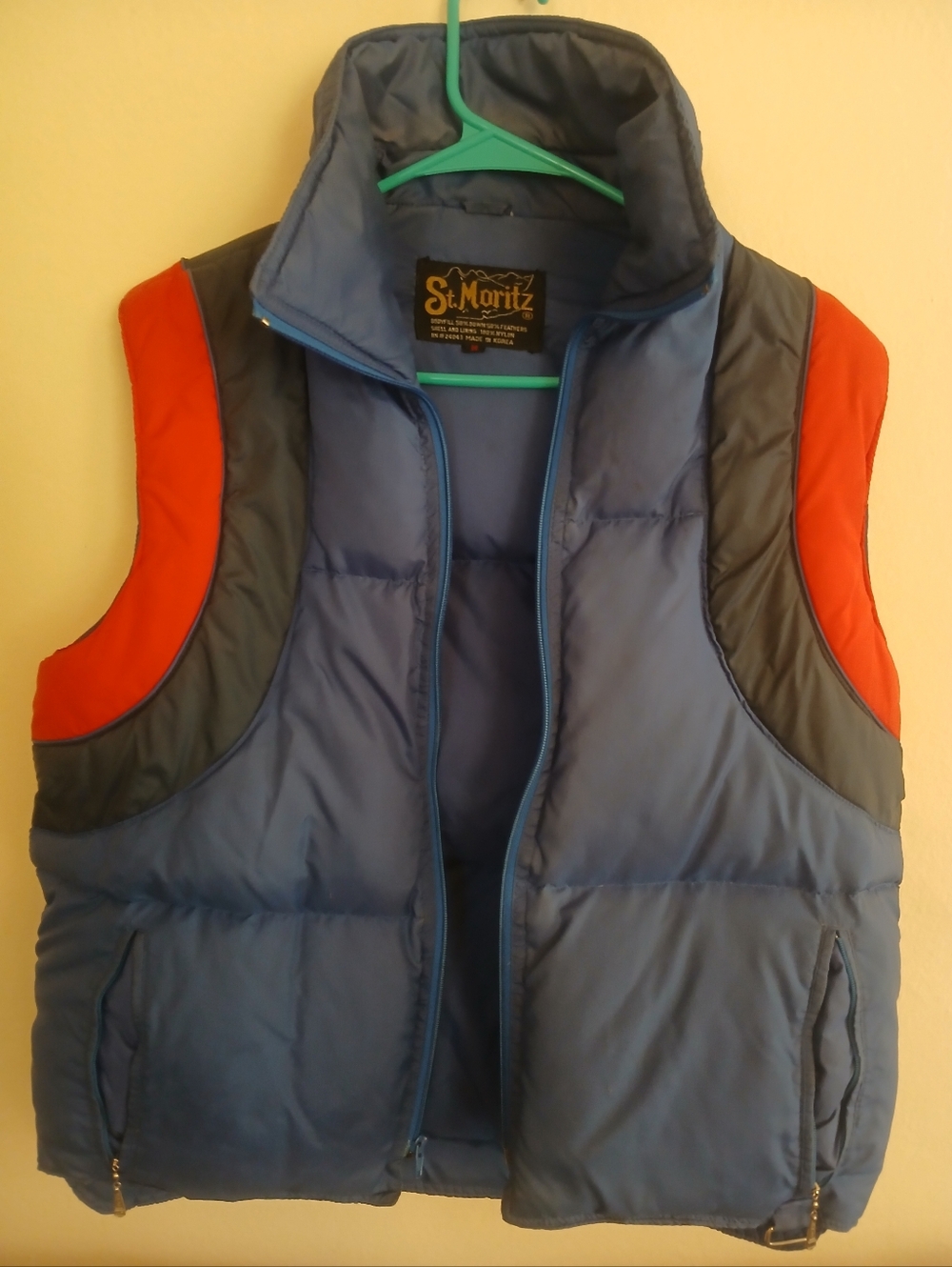 St. Moritz Blue Puffer Vest with Red Accents